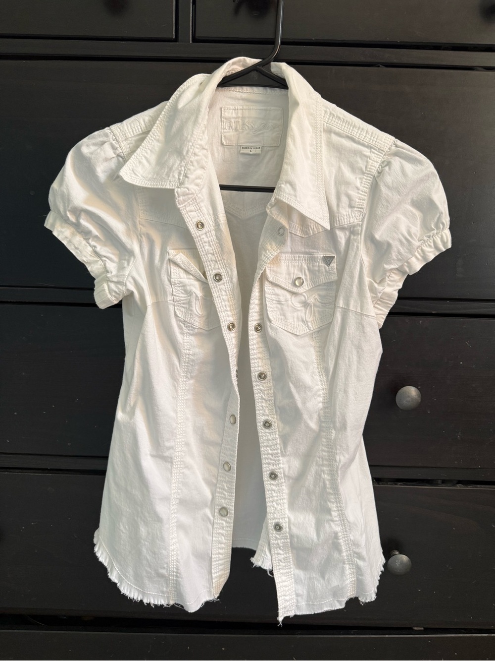 Guess White Short Sleeve Button-Up Shirt - Classic Casual Top